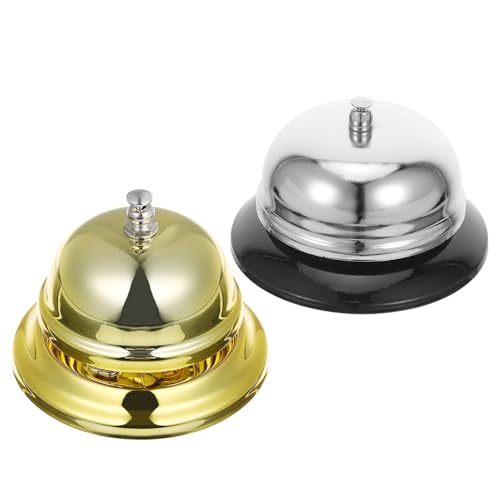 TOPBATHY Campanello da Tavolo Manuale in Metallo 85 CM Set 4 Pezzi Oro e Argento per Servizio Ristorante Reception Ufficio Chiamata Rapida e Segnale di Attenzione