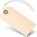 Label Tags with Wire Attached - 4 3/4" x 2 3/8" Box of 100 Blank Manila Tags with Reinforced Hole and Metal Wire Ties, Labels with Wire