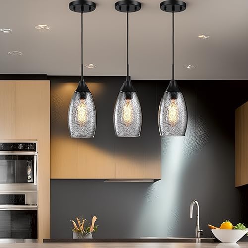 Image of Viinew Mini Glass Pendant Light,3-Pack Black Glass Hanging Light