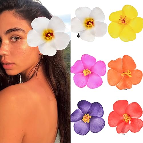 Delicate Dew 6Pcs Hawaiian Flower Hair Clips Tropical Galsang Flower Hairpin Barrette Luau Beach Party(2#)