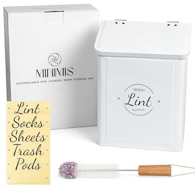 Minimis Customizable Mini Laundry Room Storage Bin - Small Magnetic Storage Holder Basket with Lid for Organizing Lint, Socks, Trash or Pods - Garbage Box Can be Mounted on a Wall/Dryer or Countertop