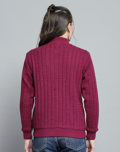 Image of Monte Carlo Womens Self Design Maroon Mock Neck Full Sleeve Jacket