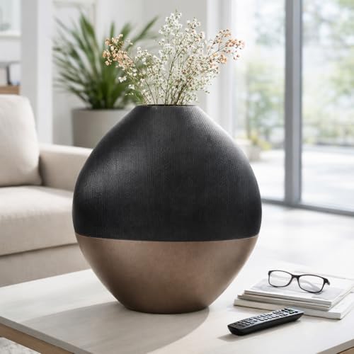 Sculpted Textured Metal Vase for Living Room Decor - Decorative