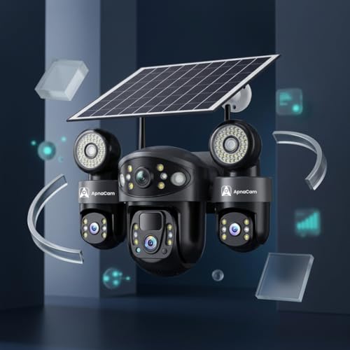 Image of ApnaCam 12MP 6K 4G Solar CCTV Camera with SIM Card, 3 Lens PTZ Outdoor Security Camera, Triple Screen View, AI Motion Detection, 360 Rotation, Color Night Vision, 2-Way Talk, IP66 Waterproof