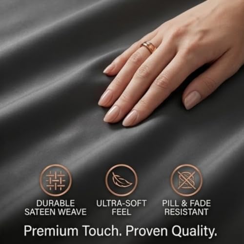 Image of Flat Bedsheet Double Bed (90x100 Inch) with 2-Pillow Covers Egyptian Cotton Fits 400 TC Super Soft & Breathable Wrinklefree Dark Grey Bed Sheet for Luxurious Bedrooms and Hotels