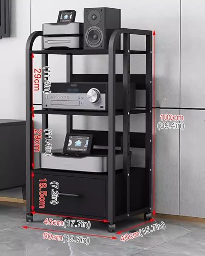 JYHHCYS Home Stereo Rack System with Height-Adjustable Shelf & Wheels, Heavy Duty Audio/Video Component Cabinet for Amplifiers/Players/TV Accessories (Color : 3 Tier-with drawer-100cm)