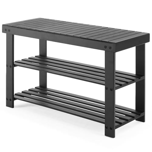 Sweetcrispy Shoe Rack Bench, 3-Tier Bamboo...