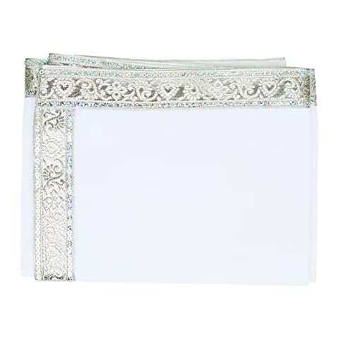 White Velvet Pooja Mat Aasan for Diwali Decorations Set of 2 Decorative Puja Cloth Item for Laxmi Ganesh Idol Multipurpose Temple Deepawali Pooja Decor Item Pooja Kit Set (Size:- 40 " X 40 ") Cover