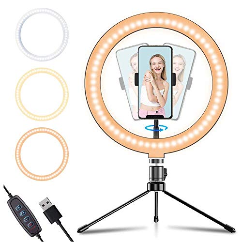 APEXEL Selfie led-ringlamp met verstelbaar statief, 3 modi, 10 helderheidsniveaus, led-ringlicht met telefoonhouder voor vlog, live-dampen, YouTube-video, zelfportret-opname.