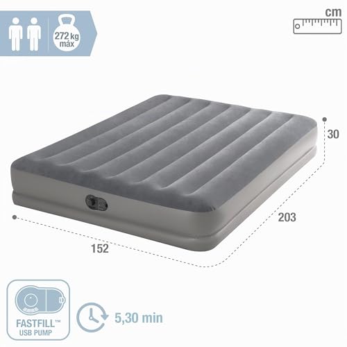 Miniatura 4 de Intex 64114 Colchón Hinchable Dura-Beam Standard, Medidas 152x203x30, Capacidad 2 Personas, Colchón Autoinflable Con Bomba De Inflado Incorporada, Tecnología Fiber-Tech, Gris