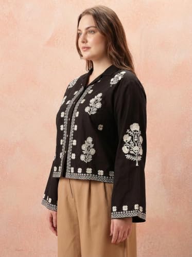 Image of Bee M Pee Designer Women's Embroidered Korean Crop Shirt | Full Bell Sleeves Western Tops for Woman Stylish | Oversized Formal /Casual /Office Wear Cotton Shirts Top for Women