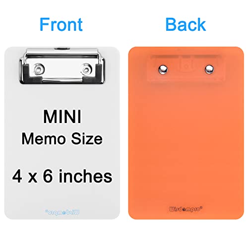 Wisdompro Mini Clipboard, 2 Pack 4" x 6" Small Clip Boards for Notepads Memo Size Receipt, Pocket Lists - Transparent, Orange - Image 3