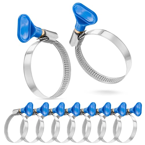 Poppstar 10x Schlauchschellen mit Flügelmutter Edelstahl Spannbereich 32-50 mm W2-Qualität blau