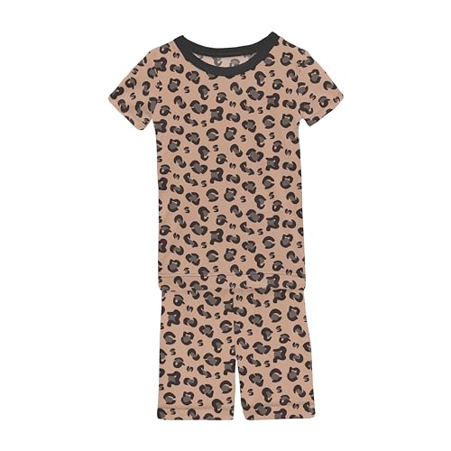KicKee Short Sleeve Pajama Set from our Year Round Celebration Collection, Matching Top and Bottom Sleepwear Set (Suede Cheetah - 5 Years)