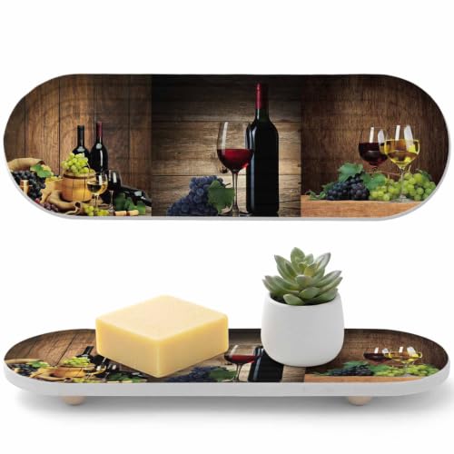 1PCS Water Absorbing Stone Tray for Bathroom Sink Farm Red Wine Grapes Wine Barrel Diatomite Earth Drying Tray Sponge Holder,Vintage Brown Wood Board Kitchen Counter Faucet Organizer Caddy,12"x4"