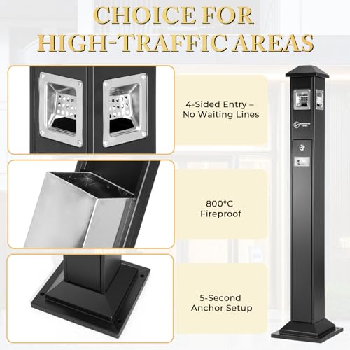 Image of Commercial Outdoor Waste Receptacle, 47.6 inch Stainless Steel, Lockable | Vertical Trash Can Ash Bin,4-sided Entry, Butts Receptacle, weather-resistant, for patios hotels offices sidewalks