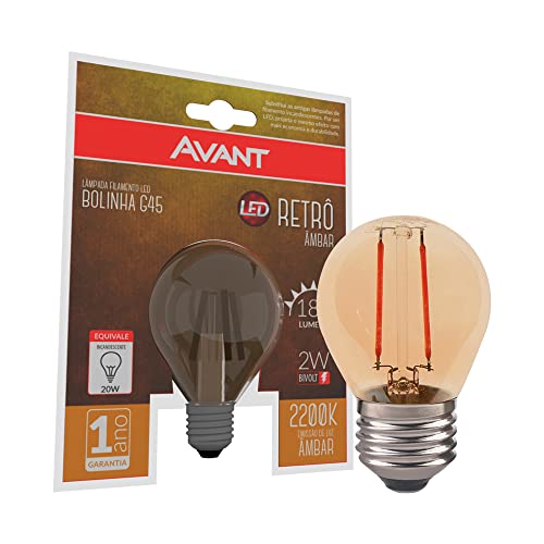 Lâmpada Retrô Bolinha G45, 2W, Luz âmbar 2200K, soquete E27, Bivolt, Avant