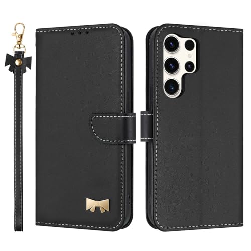 Étui à rabat pour Samsung S23 Plus en cuir noir avec fermeture magnétique de qualité