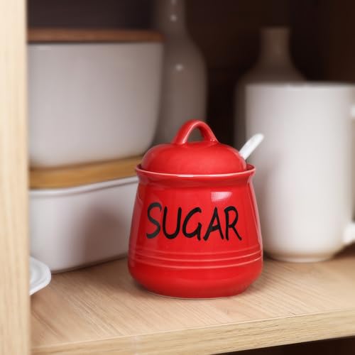 HAOTOP Porcelain Sugar Bowl with Lid and Spoon