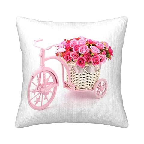 tiosggd Spring Pillow Covers 18×18,Corduroy Throw Pillow Covers Farmhouse Hello Spring Floral Decorations Sweet Home Bloom Flowers Holiday for Sofa Couch Cover