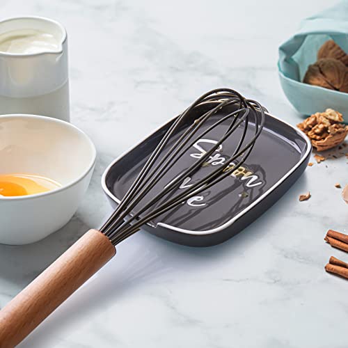 Image of Ceramic Spoon Rest for Stove Top, DAYYET Large Spoon Holder for Kitchen Counter, Coffee Spoon Rest, Heat-Resistant Cooking Utensil Rest, Kitchen Decor, Gray