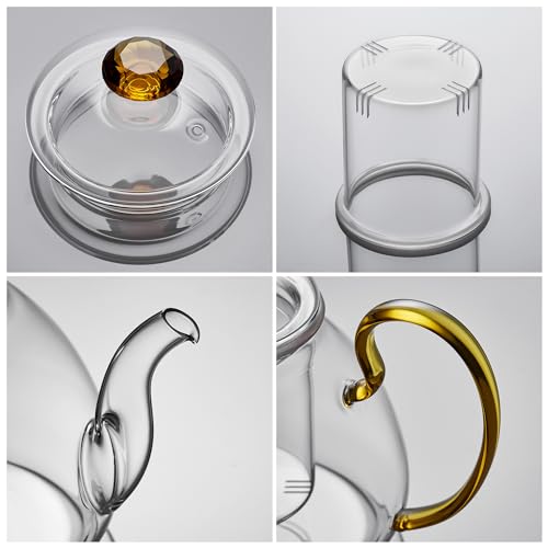Large Capacity Glass Teapot with Removable Infuser, Stovetop Safe, Thickened Heat-Resistant Borosilicate Glass, 46 fl oz - Thumbnail 5