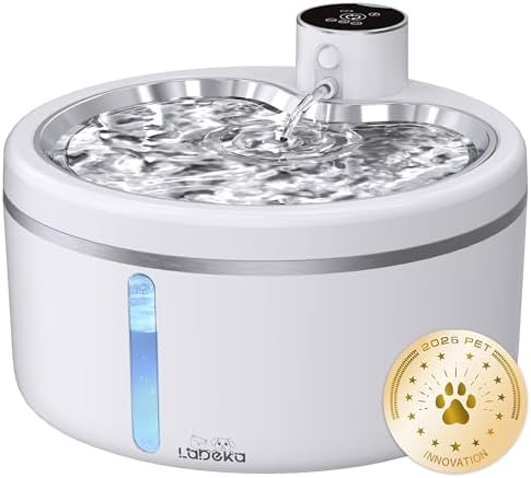 Wireless Cat Water Fountain with Stainless Steel Tray, 102oz/3L P...