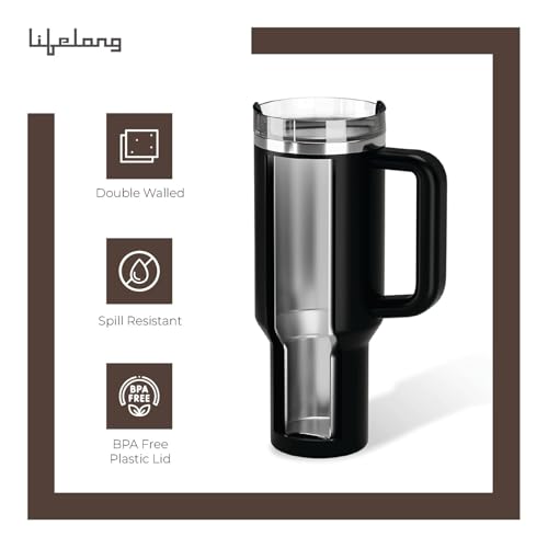 Image of Lifelong Double-Walled Vacuum Insulated Tumblers 1200ml | Set of 2 | Unbreakable Tritan Lids | Hot 8 Hrs Cold 12 Hrs | Durable Steel with Handle (LLTBRCB1)
