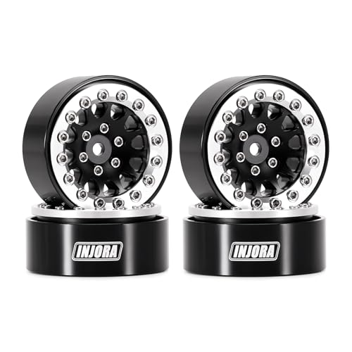 INJORA 1.3" Aluminium Beadlock Wheels for TRX4M SCX24 1/24 1/18 RC Crawler Upgrade(Sliver Black)