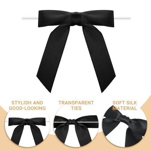 Quilax 50 PCS Black Bows 2.8 * 3“Premade Black Satin Ribbon Bows Twist Tie Bows for Gift, Champagne Bottle Wrapping, Balloons, Bows Decorations for Party, Cake, Craft, Gift(BLACK) - Image 4