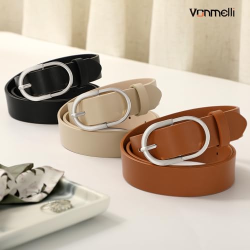 Image of VONMELLI 3 Pack Women's Belts for Jeans Pants Fashion Gold Buckle Ladies Dress Belt