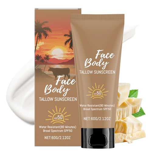 Protector Solar de Sebo SPF 50, Beef Tallow Sunscreen para Cara y Cuerpo, Crema Hidratante con Protección UV, Protección Solar Impermeable, Loción Solar de Sebos No Grasa