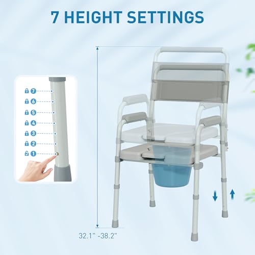 image for HOMCOM 4 in 1 Bedside Commode Shower Chair Portable Toilet Raised Toil