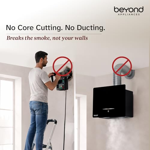 Image of Beyond Appliances Cube BLDC Plug N Play Ductless Kitchen Chimney | 1500 CMH | AutoClean | 5-Stage Charcoal Activated Filter | Touch Control | 3-way Suction | 46dB Low Noise | Black | PAN INDIA SERVICE