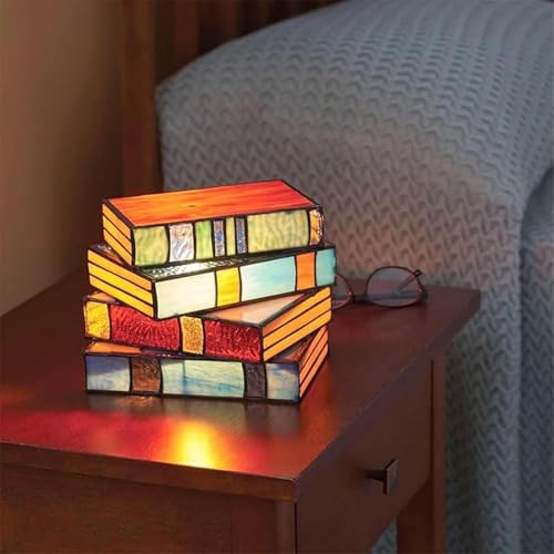 Desniltol 01 Resin Stained Stacked Books Lamp, Vintage Nightstand Desk Book Lamps For Living Room, Handcrafted Resin Table Lamp thumb #2