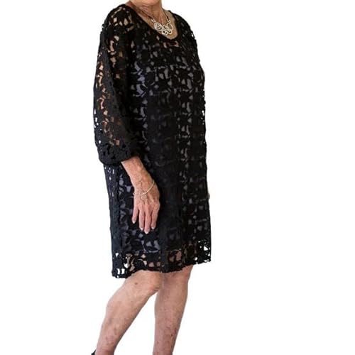 Aria Handmade Black/Purple -Above The Knee Crochet Knit 3/4 Sleeve Pull-On Dress 2 Piece (Medium) #TOP4