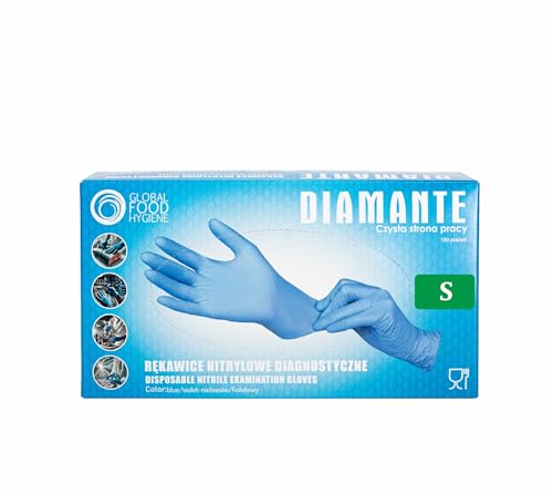 Global Food Hygiene Nitrilhandschuhe Blau 100 Stück - Einmalhandschuhe Puderfrei & Latexfrei Medizinische Qualität EN 455 & EN 374 Untersuchungshandschuhe. (S)
