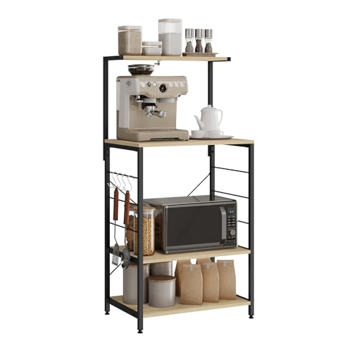 WOLTU Estante de Cocina de Microondas Estante Metálico de Madera y Acero con 3 Niveles 60x40x123cm, Negro + Roble Claro