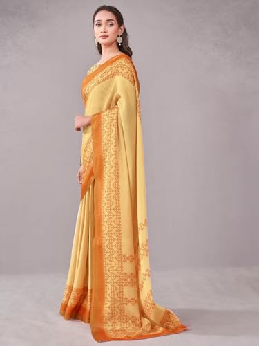 Image of Satrani Women's Silk Printed Saree with Unstitched Blouse Piece