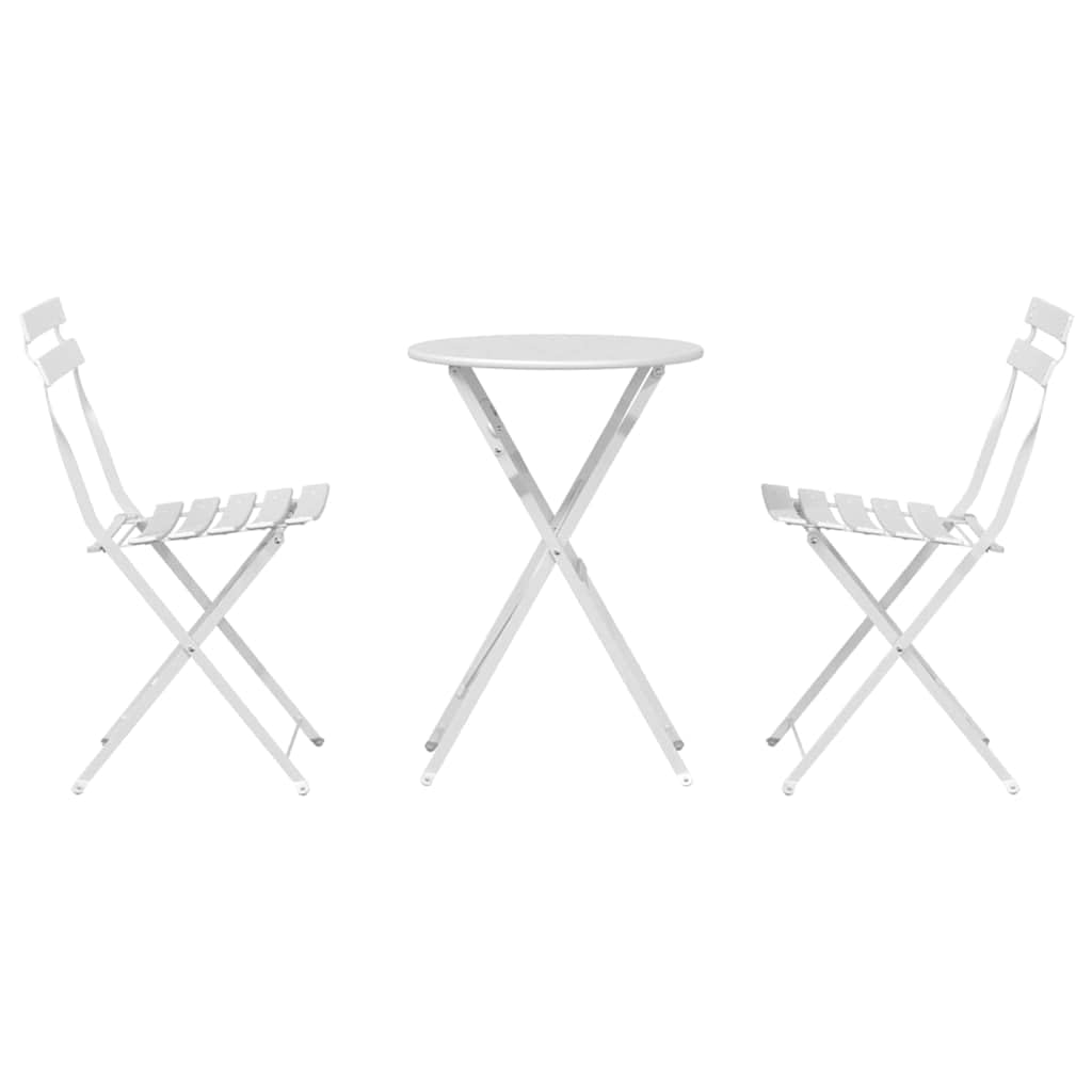 Set da bistro pieghevole da 3 pezzi, in acciaio bianco, tavolo pieghevole e 2 sedie per giardino, terrazza e balcone, set di mobili per esterni salvaspazio