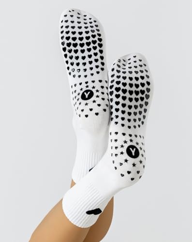 Image of Yawlsow Pilates Grip Socks for Women Yoga Grippy Socks Cute Barre Non Skid Athletic Crew Sticky Sock Workout Hospital