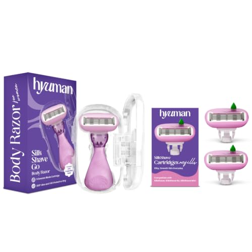 Image of Hyuman On the Go Body Razor Combo + 2 Cartridge Blades /Refill, Aloe Vera + Vit E Lubricated Catridge, Easy hair Removal | Women