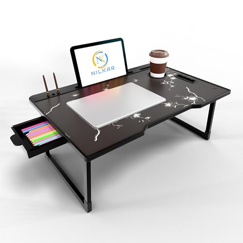 Image of Laptop Table Smart Multipurpose Foldable Laptop Table with Cup Holder, Study Table, Bed Table, Breakfast Table, Foldable and Portable /Ergonomic & Rounded Edges /Non-Slip Legs (COTTED Flower)