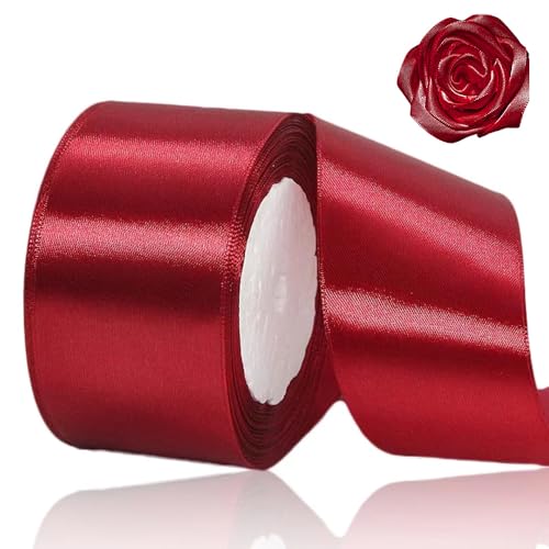 Burgundy Ribbon 2 inch x 25 Yards,Wine Red Solid Color Fabric Ribbon for handicrafts, Wreaths,Sewing，Wedding Party, Christmas, Hair Bows, Floral Bouquets, Anniversaries，Baby Showers and Gift Wrapping