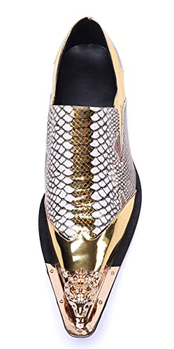 Santimon Mens Genuine Leather Dress Loafers Metallic Cap Slip On Tuxedo Formal Composite Snake Print Luxury Wedding Fashion Shoes4