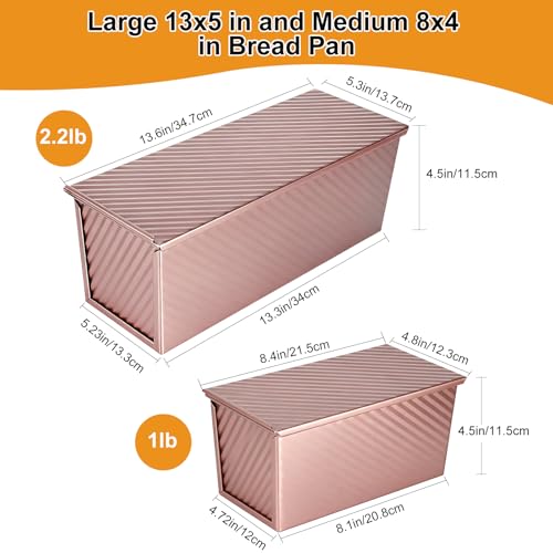 Image of 2 PCS Pullman Loaf Pan With Lid, 2.2 LB /1 LB Sandwich Bread Loaf Pan, Non-Stick Bread Loaf Baking Pan With Lid, for Baking Bread, Sandwiches and Toast