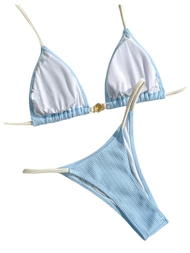 SOLY HUX Women's Halter Triangle Bikini Set Contrast Binding Thong Bathing Suit Two Piece Swimsuit2