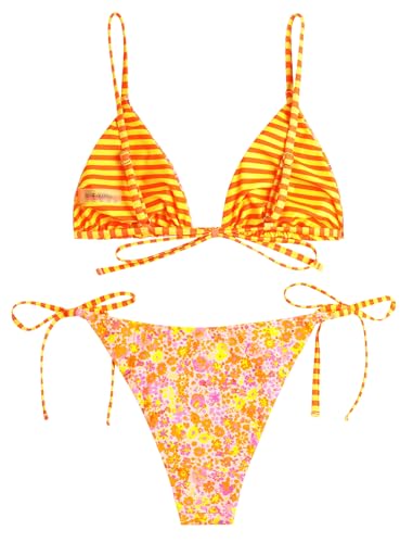 Image of ZAFUL Women's Triangle Bikini Floral String Bikini Set Two Piece Swimsuit Bathing Suits