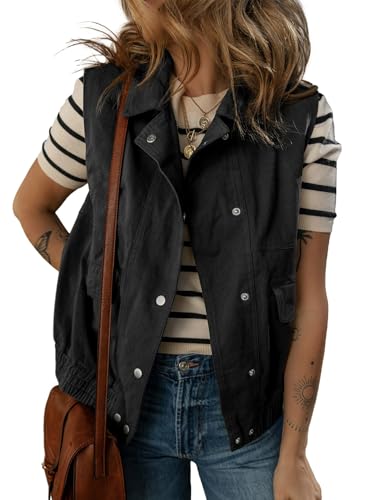 Dokotoo Womens Vests 2025 Fall Outerwear Button-Down Lapel Collar Elastic Hem Sleeveless Jacket Cargo Vest - Main Image