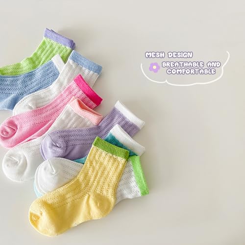 Kids Socks Ribbed Cuffs Crew Socks Solid Mid-Calf Mesh Color Block Socks for kids 3 Pairs4